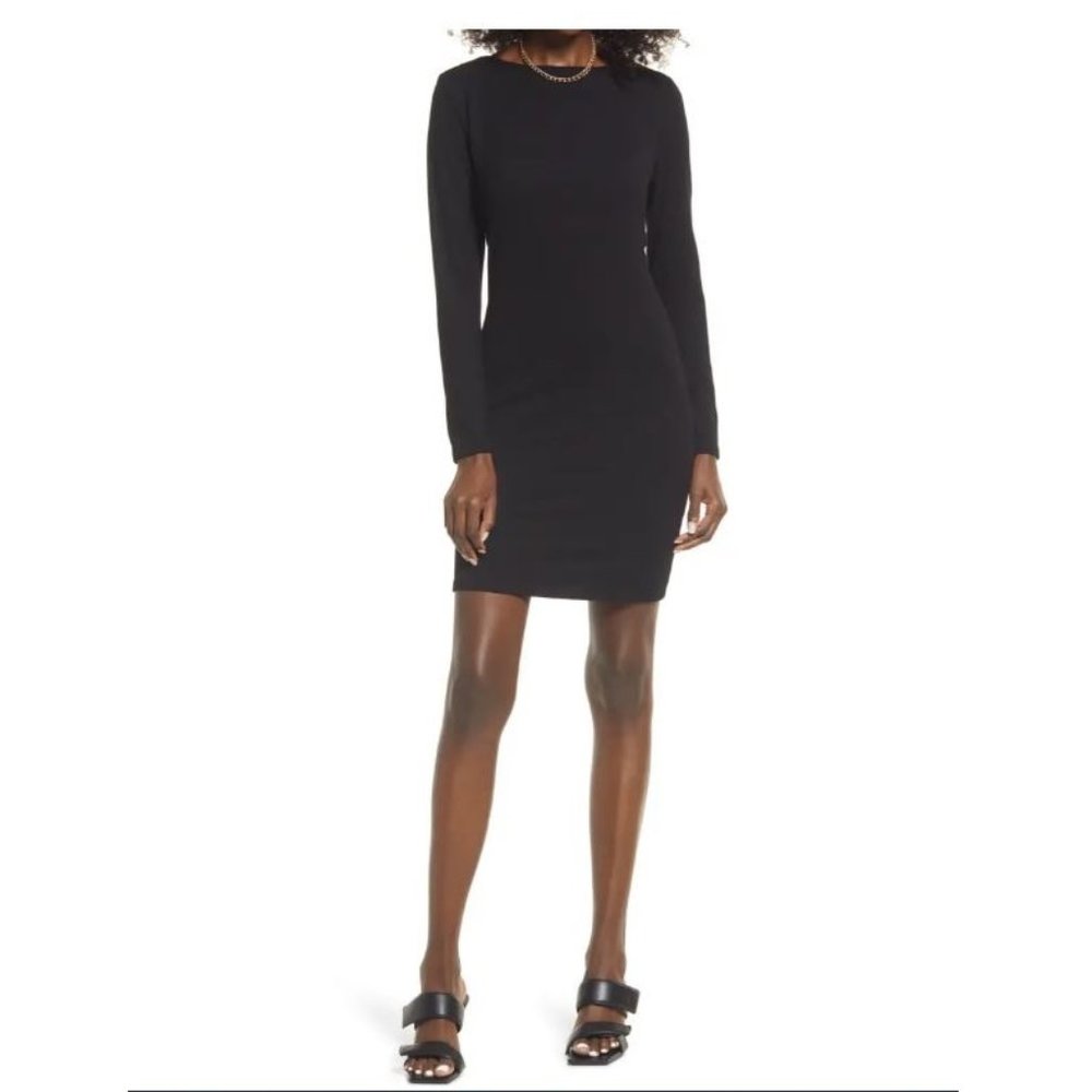Nordstrom Open Back Long Sleeve Rib Dress_ S